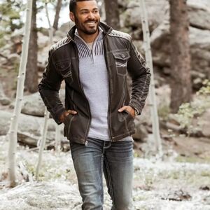 BKE Men's Antique Faux Moto Leather Zip Up Athletic Fit Jacket Sz XXL EUC